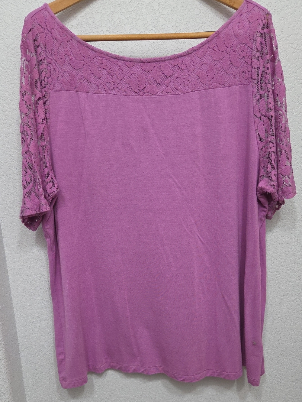 Lane Bryant Lace Yoke Short Sleeve Top - Mauve